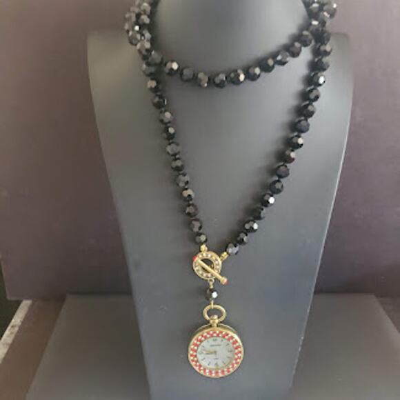 Heidi Daus About Time Pocket Watch Necklace Swarovski Crystals‎ Gold Tone NWOT - Picture 6 of 12